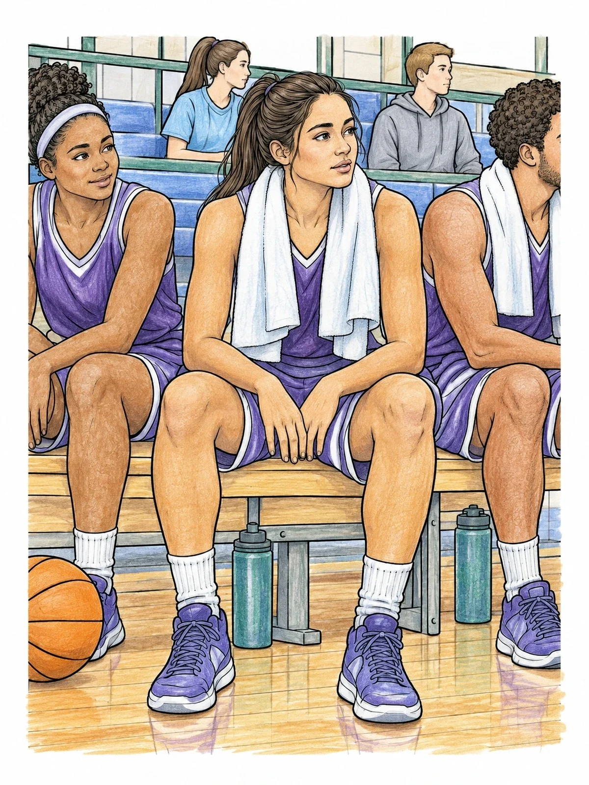 Colored example of the Basketball Player Resting On The Bench coloring page