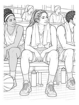 Resting player on the team bench in this basketball player coloring page.