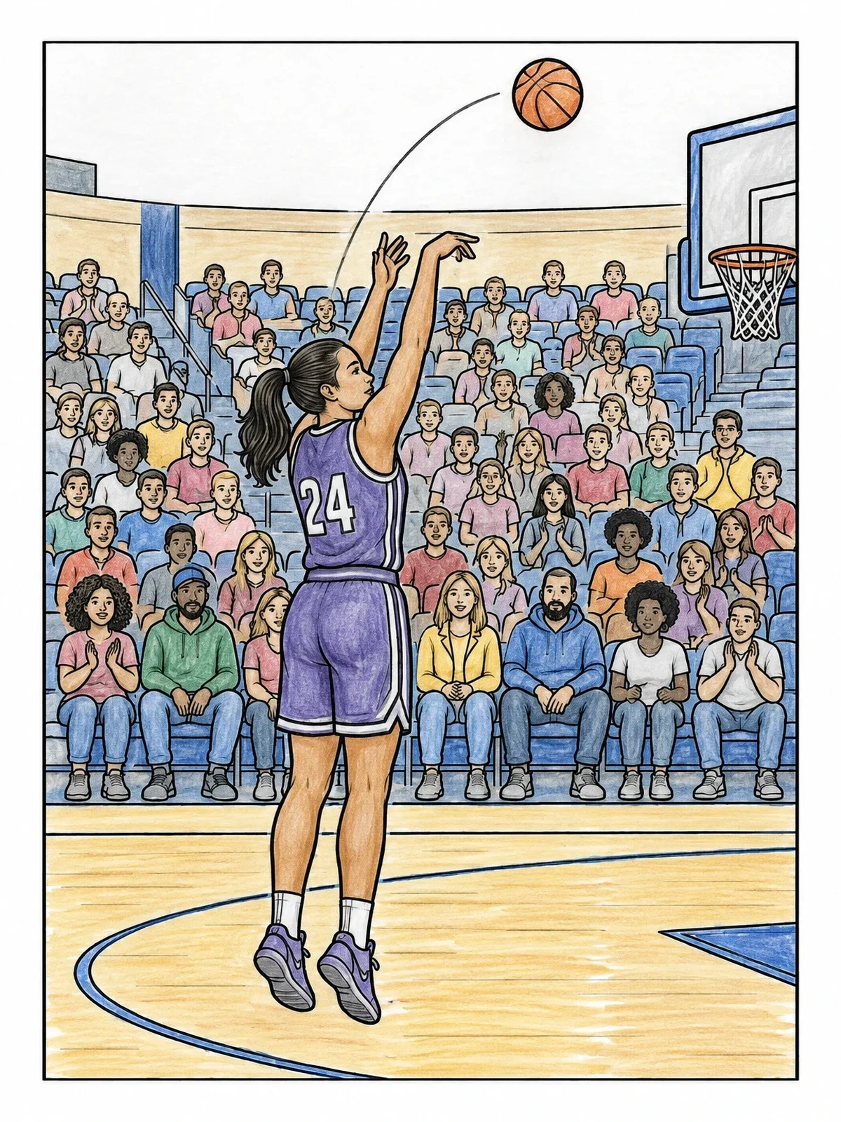 Colored example of the Basketball Player Shooting Jump Shot coloring page