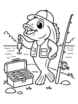 Free printable Bass Fisher On The Riverbank coloring page