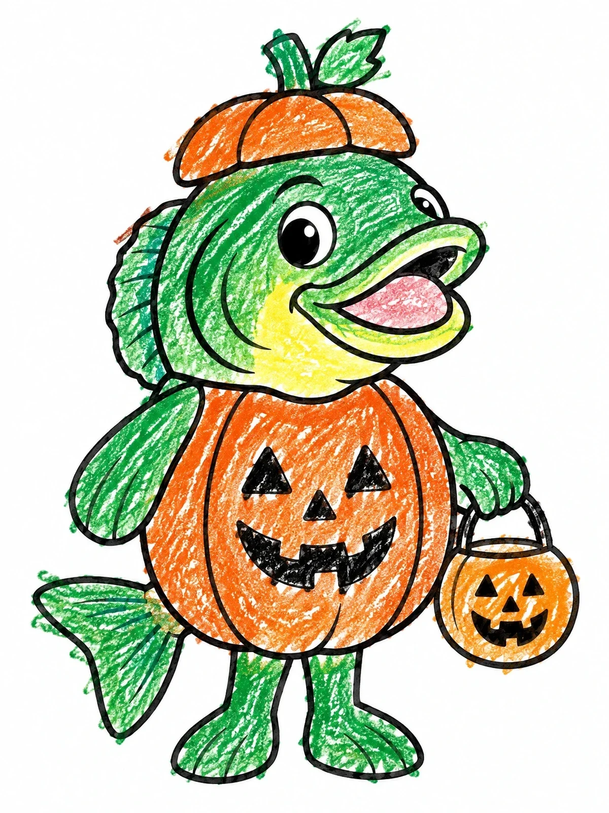 Colored example of the Bass In A Pumpkin Costume coloring page