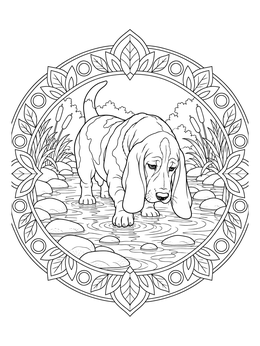 Free printable Basset Hound By The Creek coloring page