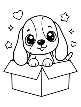 Free printable Cute Puppy In A Cardboard Box coloring page