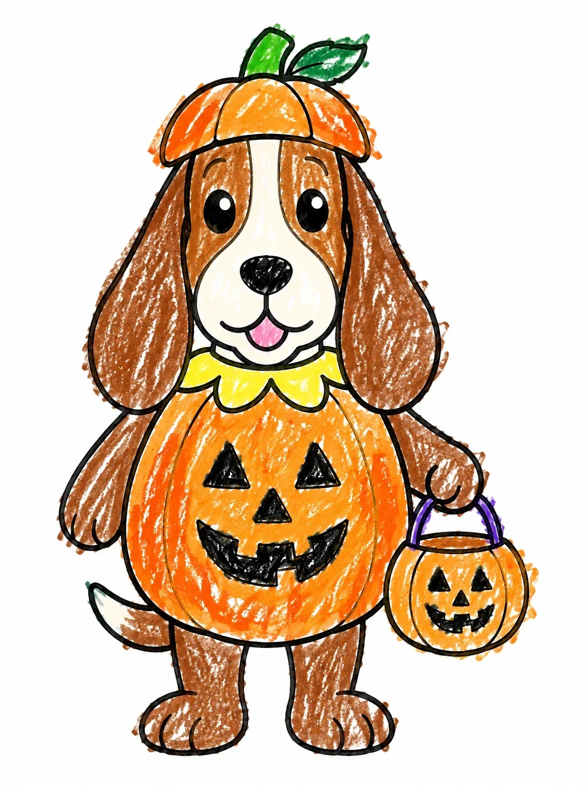 Colored example of the Basset Hound In Pumpkin Costume coloring page