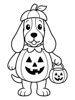 Free printable Basset Hound In Pumpkin Costume coloring page
