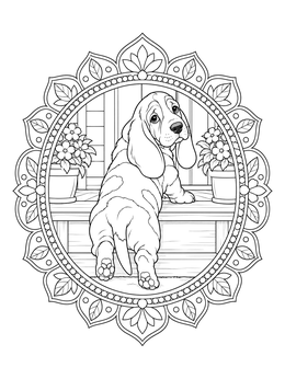 Free printable Basset Hound Puppy On Porch Steps coloring page