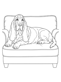 Free printable Basset Hound Relaxing On Armchair coloring page