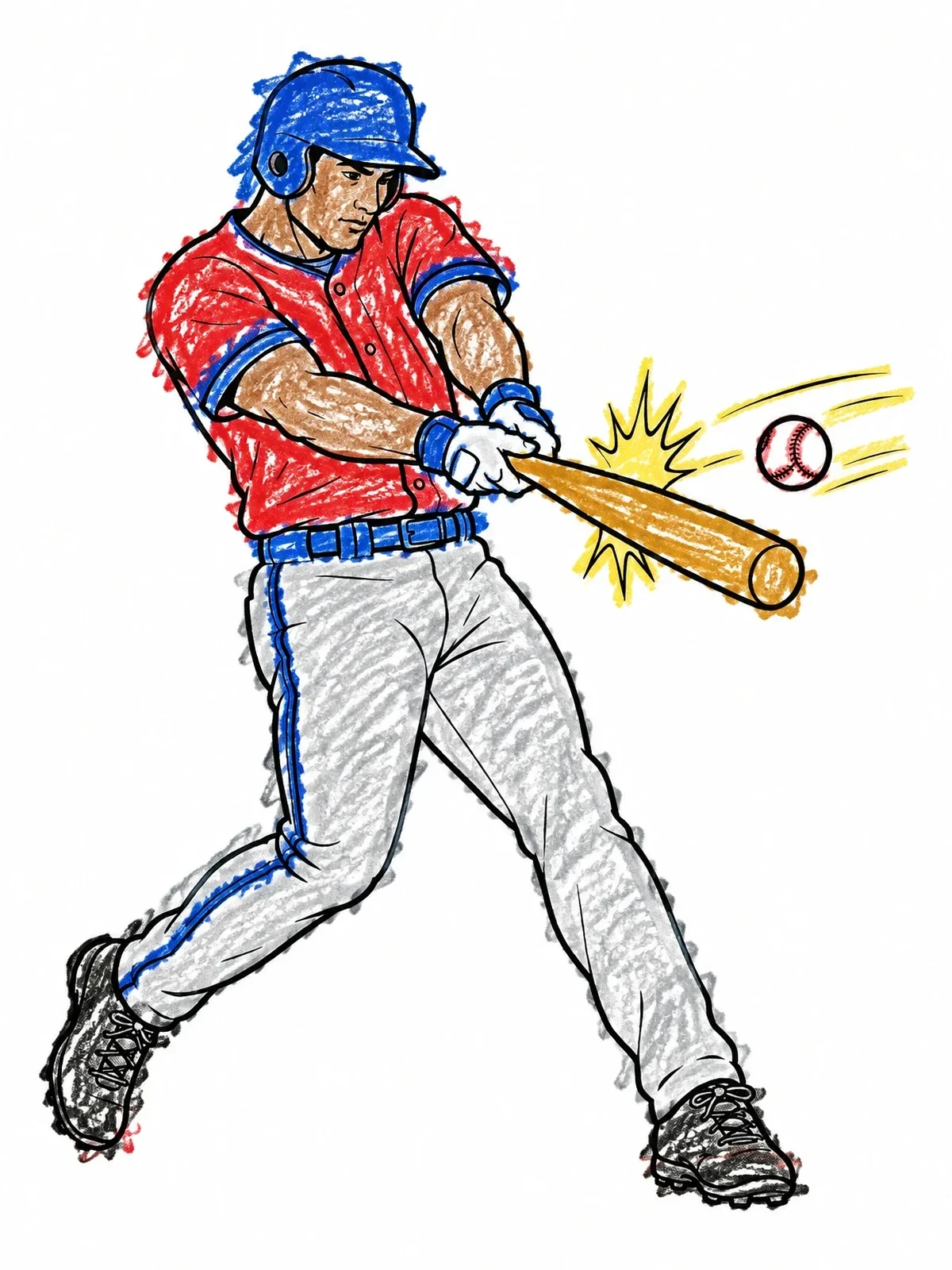 Colored example of the Batter Hitting The Ball coloring page