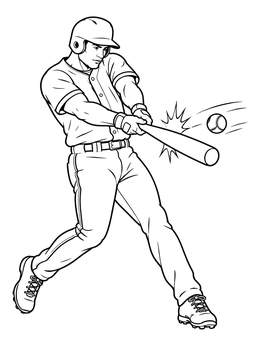 A batter swinging at a pitch on this dynamic softball coloring page.