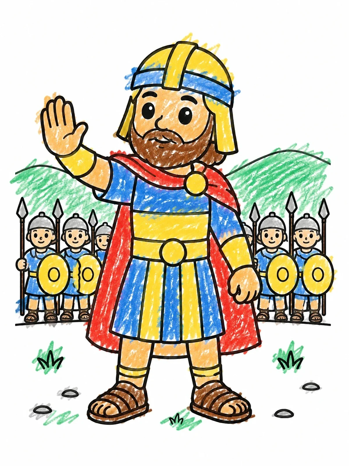 Colored example of the Commander Joshua Leading His Army coloring page