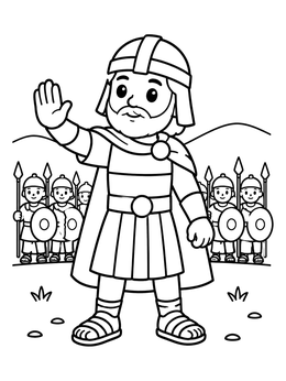 Joshua leads soldiers in this battle of jericho coloring page.