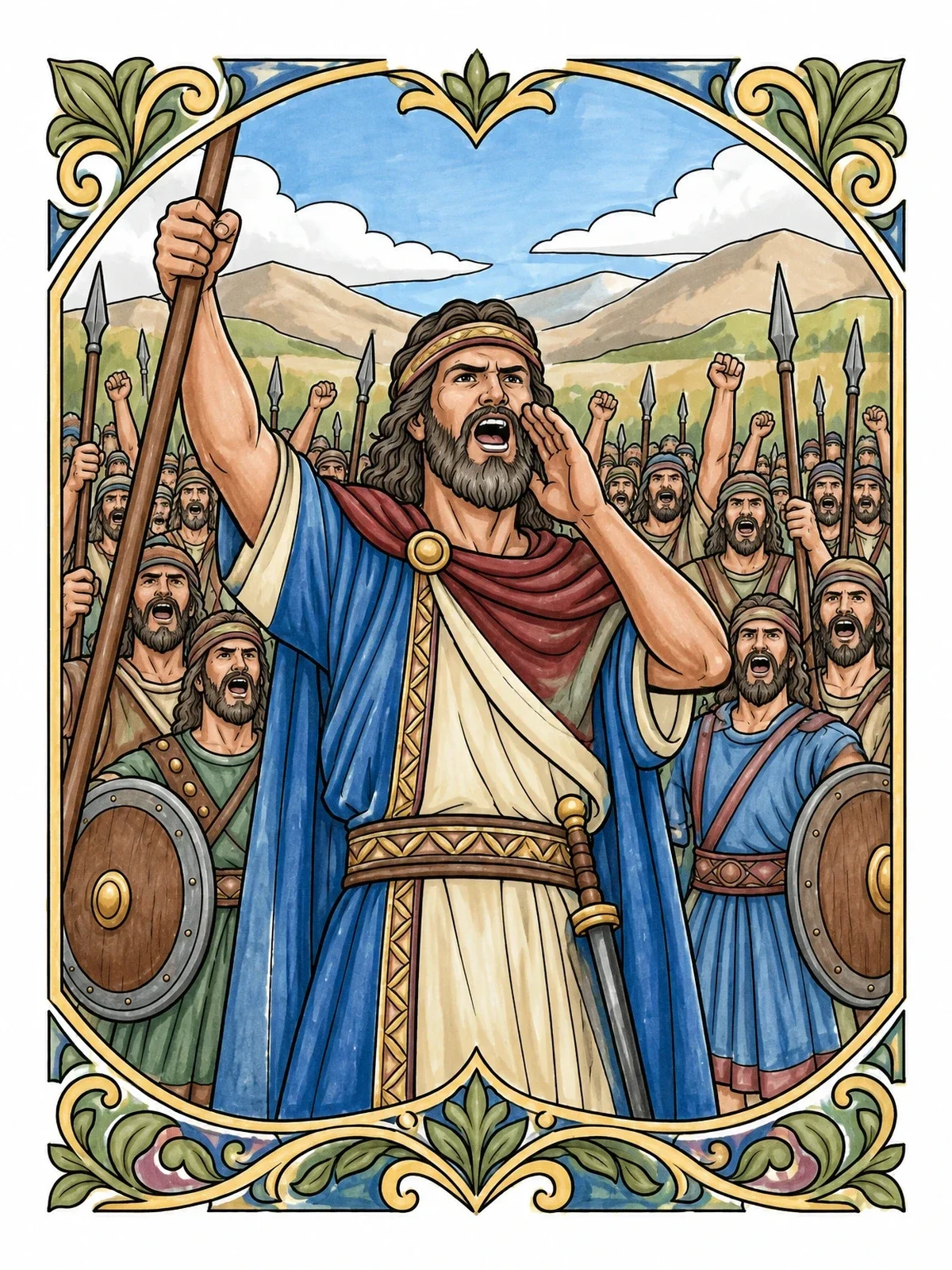 Colored example of the Joshua Leading The Israelites To Victory coloring page
