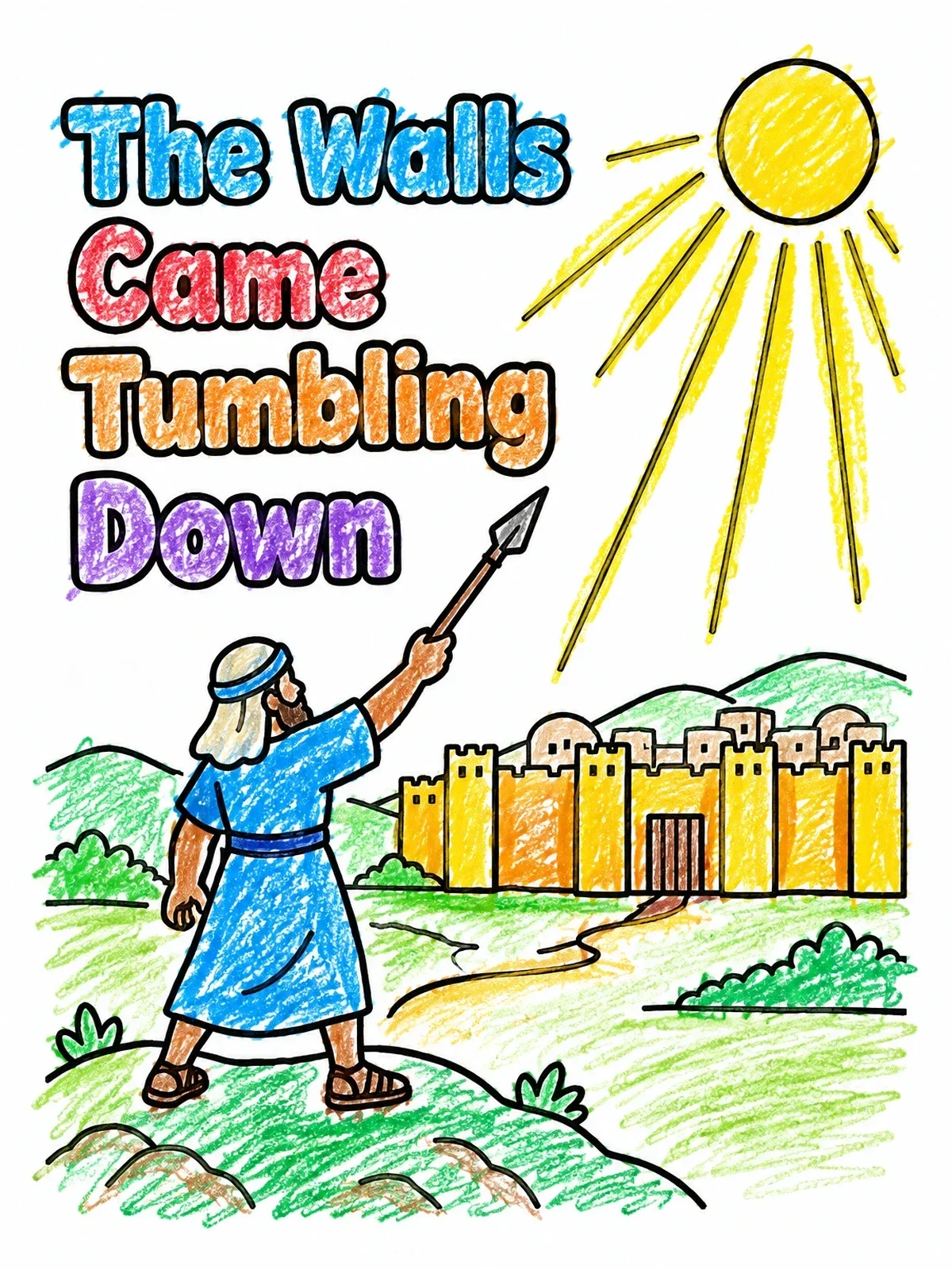 Colored example of the Joshua And The Walls Of Jericho coloring page