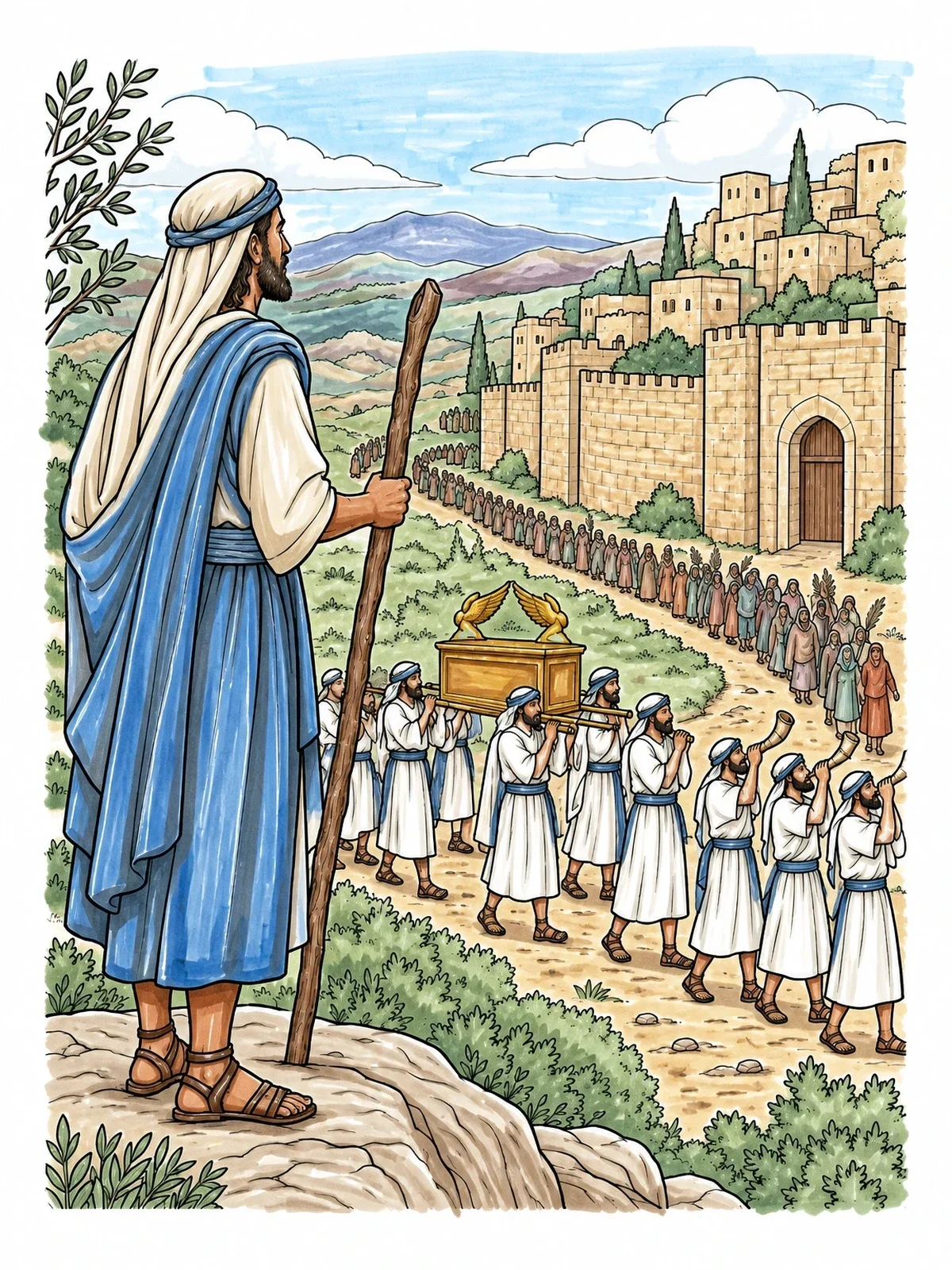 Colored example of the Joshua And The Jericho Procession coloring page