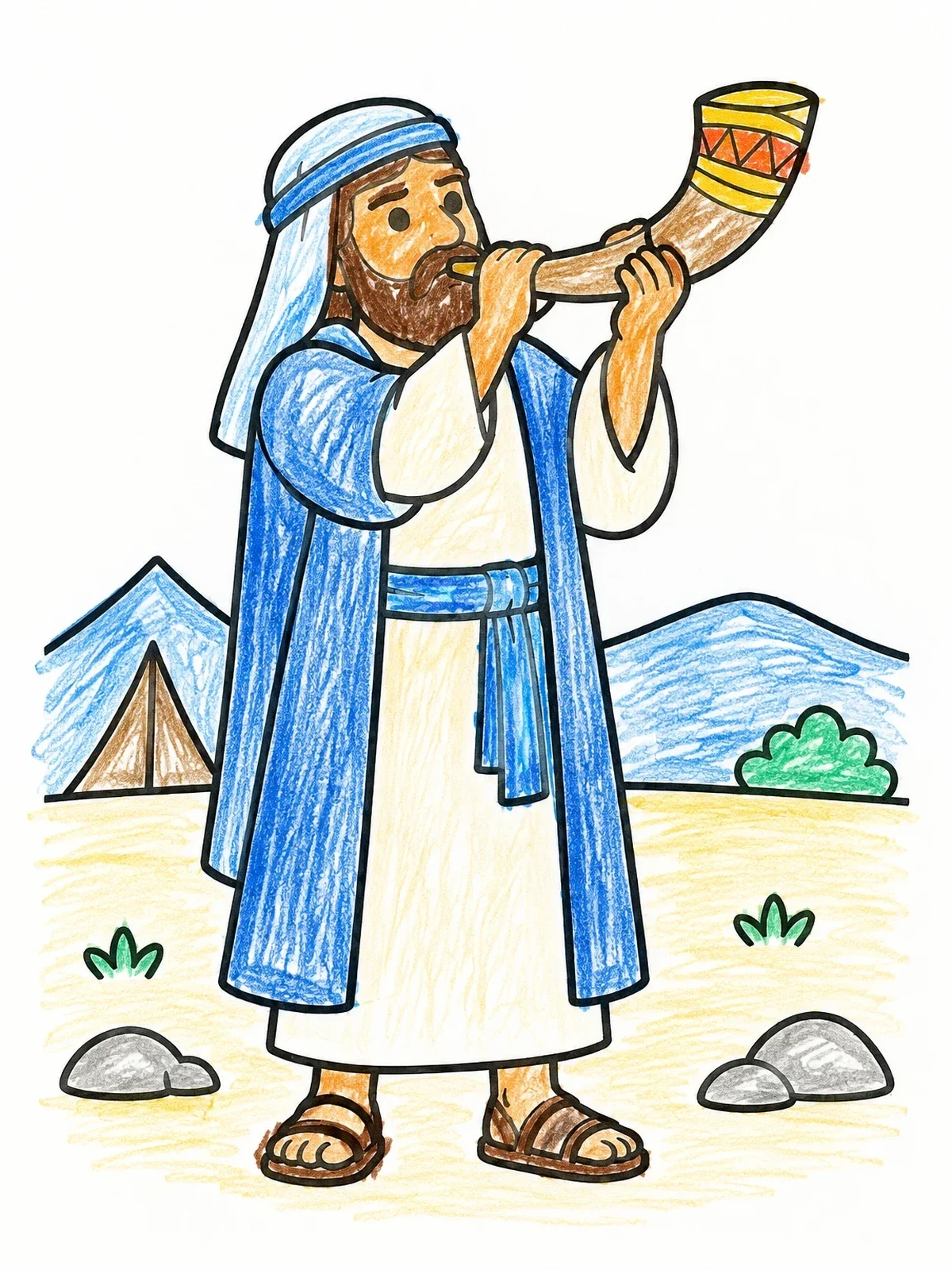 Colored example of the Priest Blowing The Shofar coloring page