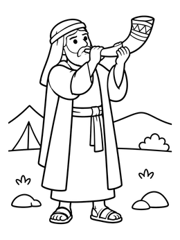 Free printable Priest Blowing The Shofar coloring page