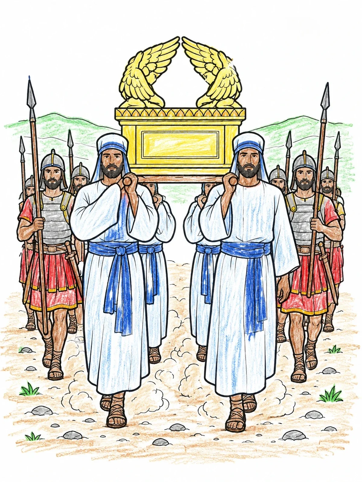 Colored example of the Priests Carrying Ark Of The Covenant coloring page