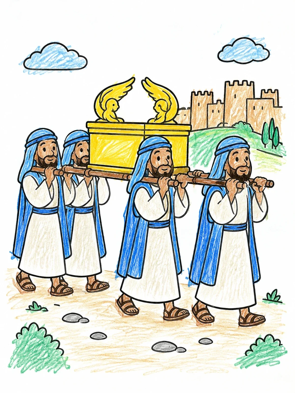 Colored example of the Priests Carrying The Ark Of The Covenant coloring page