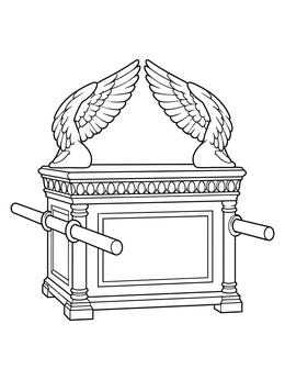 Ark of the Covenant with carrying poles and angel wings on this battle of jericho coloring page.