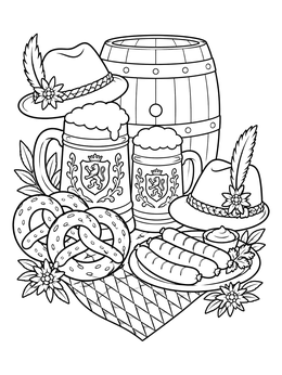 Free printable Bavarian Oktoberfest Festival Still Life coloring page