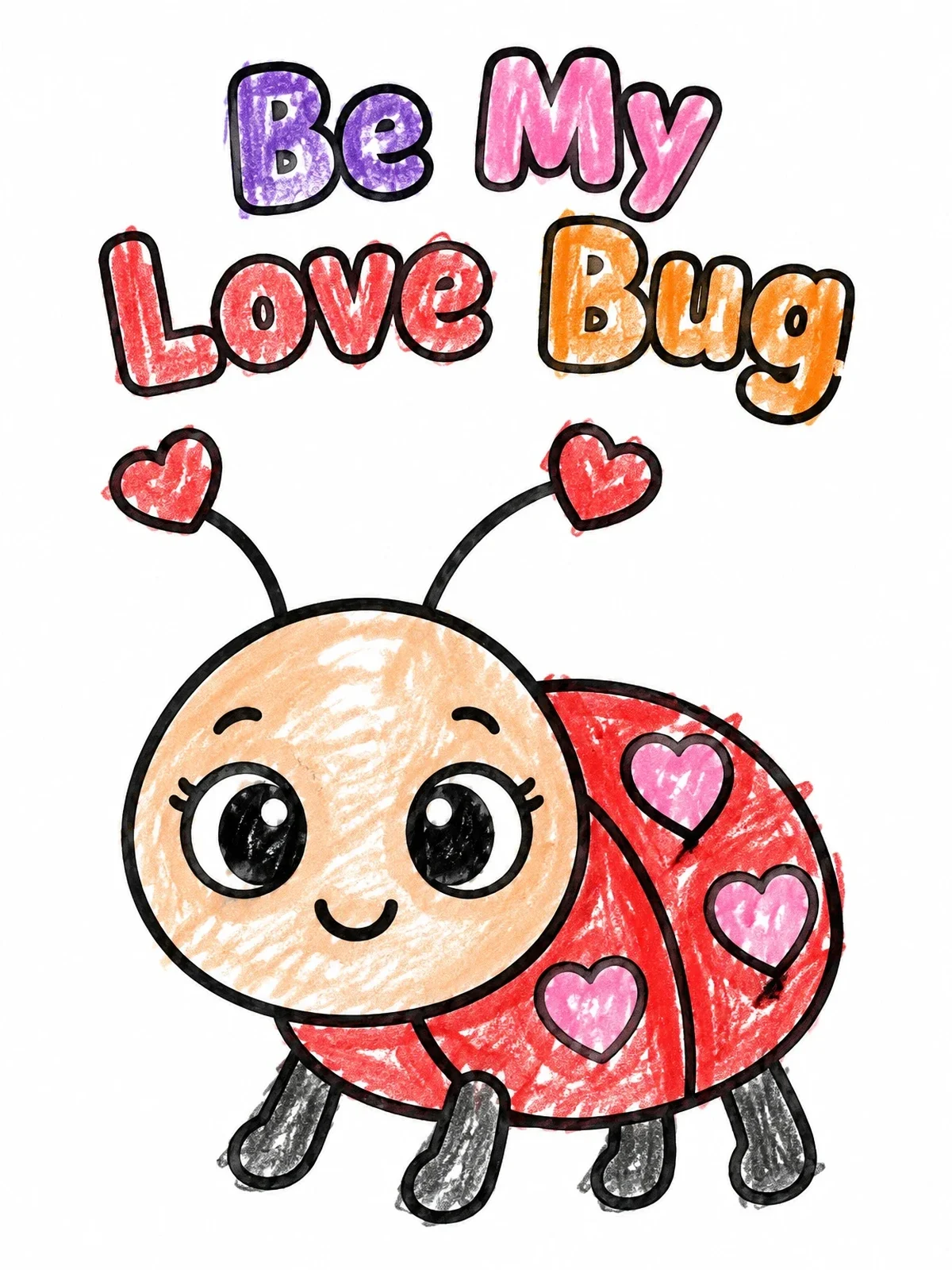 Colored example of the Be My Love Bug Ladybug coloring page