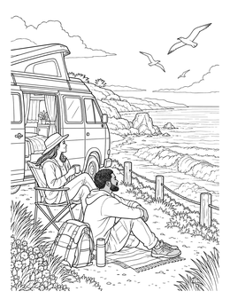 Free printable Camper Van On Coastal Bluff coloring page