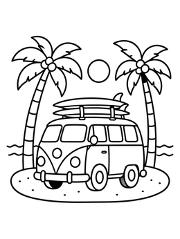 Free printable Beach Camper Van With Surfboards coloring page