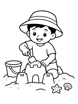 Free printable Child Building A Sandcastle coloring page