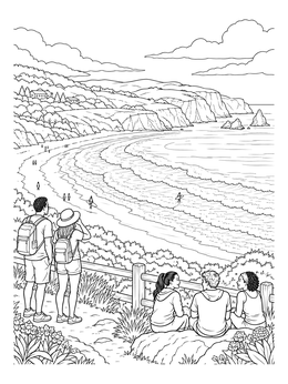 Free printable Coastal View Overlooking Crescent Bay coloring page