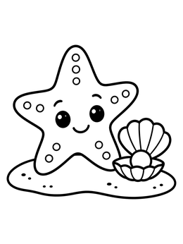 Free printable Cute Starfish And Open Seashell coloring page