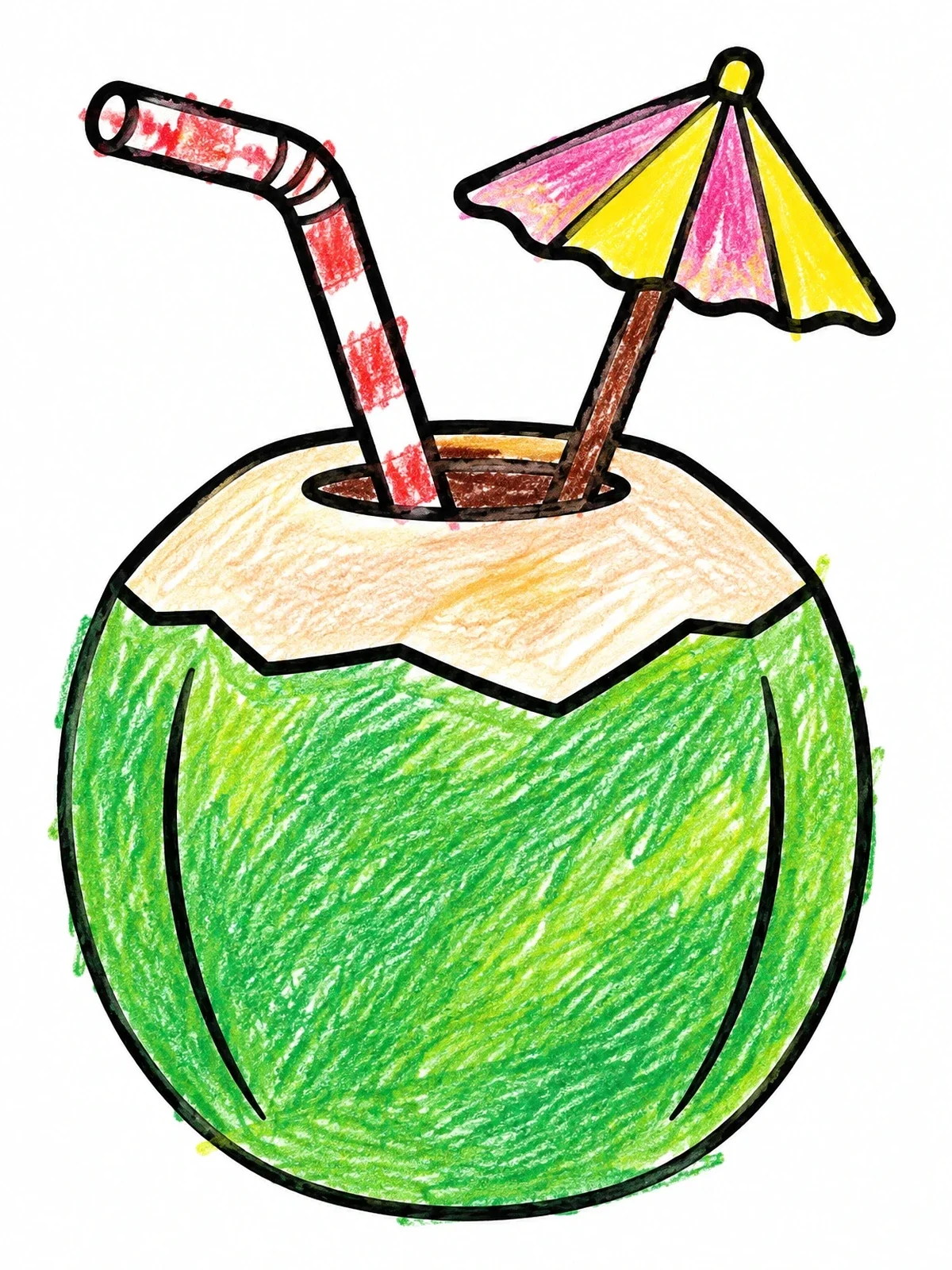 Colored example of the Fresh Coconut Drink With Straw coloring page