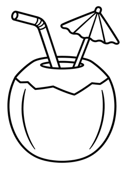 Free printable Fresh Coconut Drink With Straw coloring page