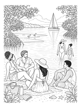 Free printable Friends Relaxing By Mangrove Bay coloring page