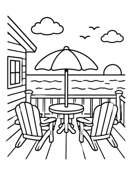 Free printable Beach House Deck With Ocean View coloring page