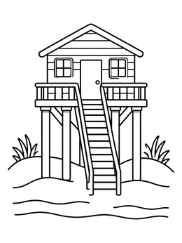 Free printable Beach House On Stilts coloring page