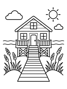 Free printable Sunny Beach House On Stilts coloring page
