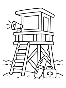 Free printable Beach Lifeguard Tower And Equipment coloring page