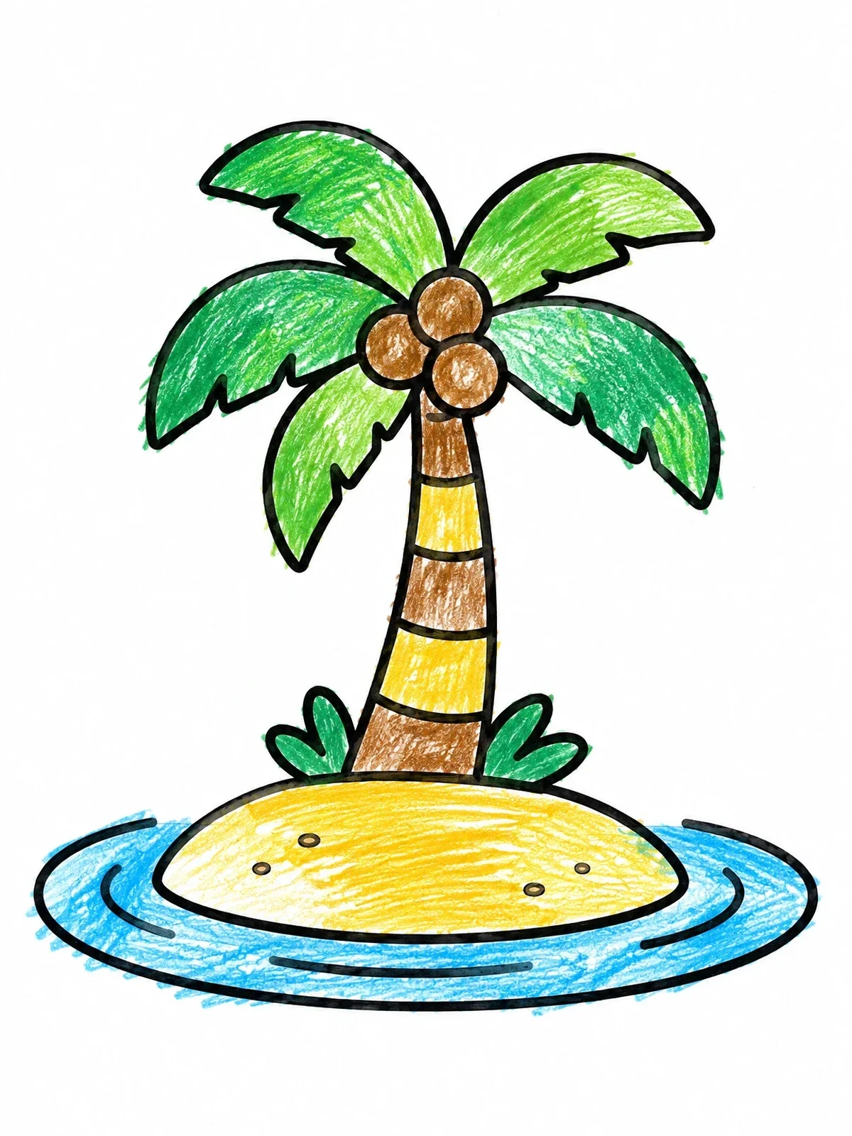 Colored example of the Palm Tree On Small Island coloring page