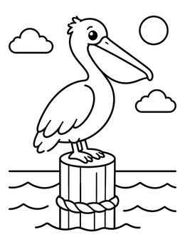Free printable Pelican On A Wooden Pier Post coloring page