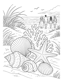 Free printable Seashells And Starfish On Coastal Dunes coloring page