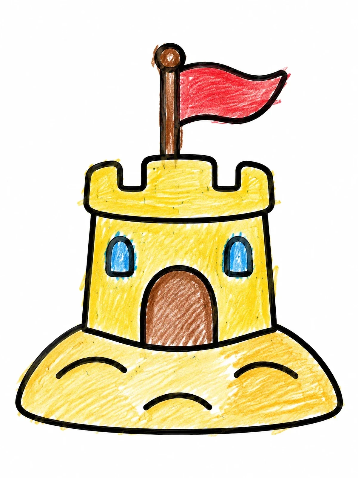 Colored example of the Simple Sandcastle With Flag coloring page