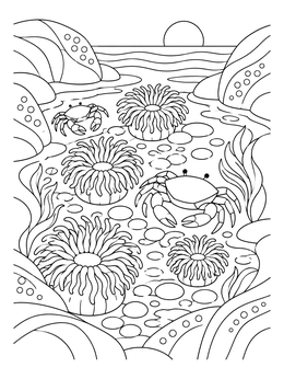 Free printable Tide Pool Anemones And Crabs coloring page