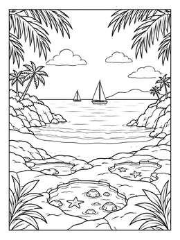 Tropical Cove with Tide Pools coloring page