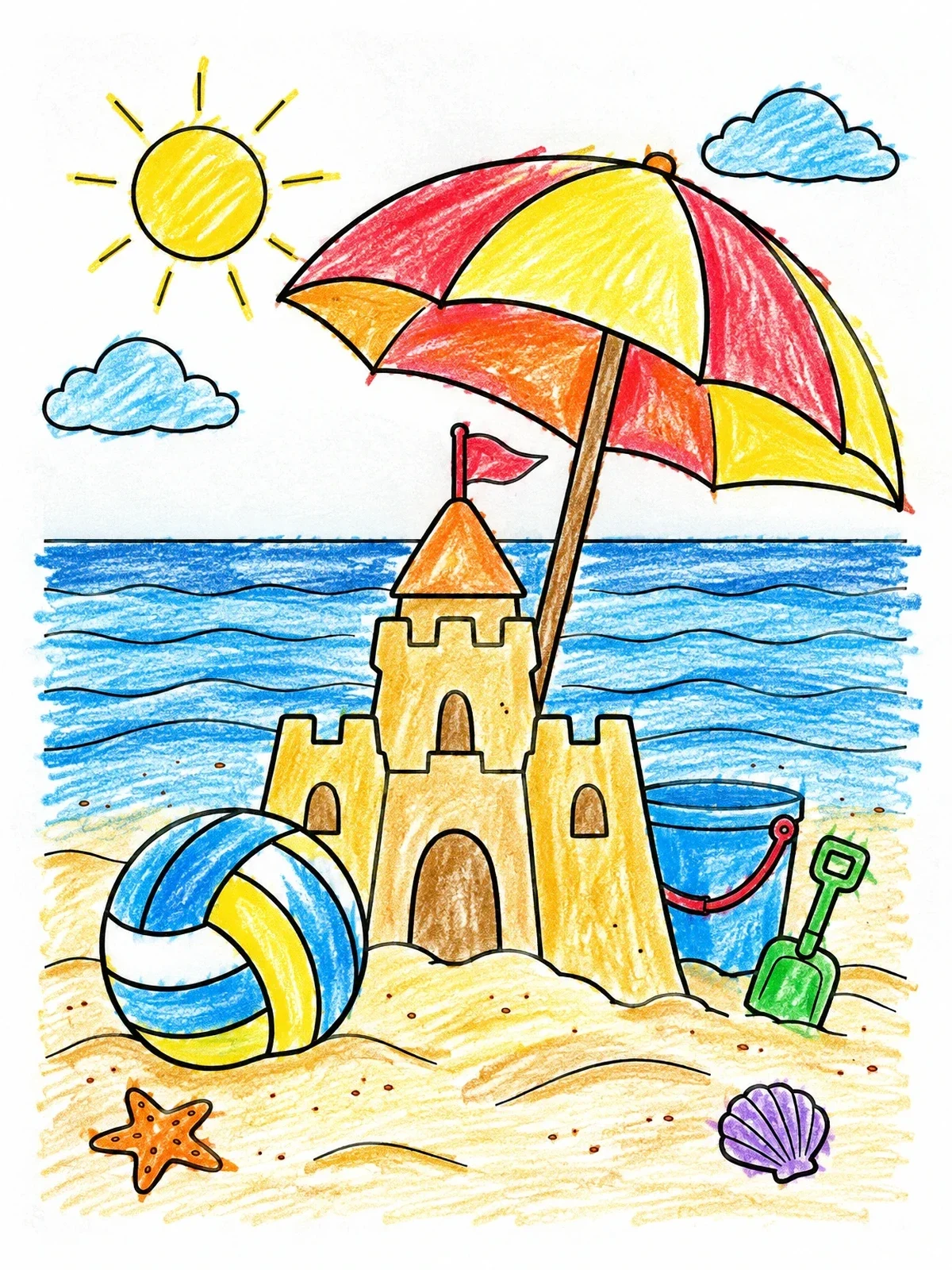 Colored example of the Beach Volleyball By A Sandcastle coloring page