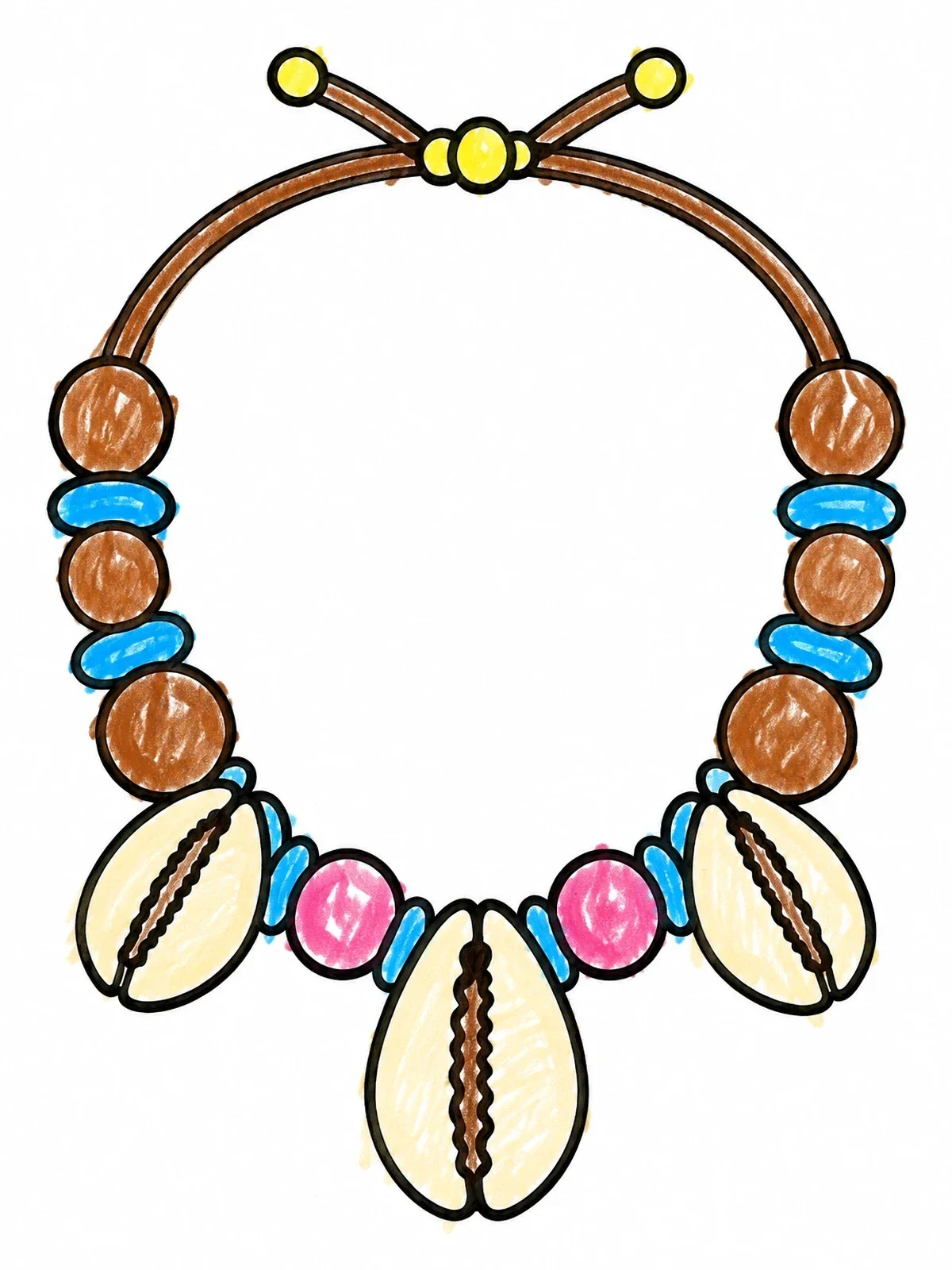 Colored example of the Beaded Cowrie Shell Necklace coloring page