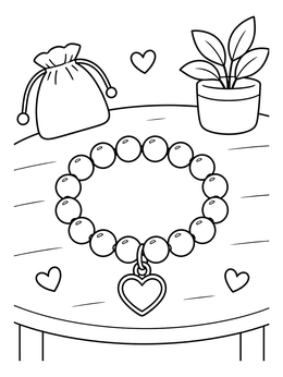Free printable Beaded Heart Charm Bracelet On Table coloring page