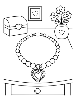 Free printable Beaded Necklace With Heart Pendant coloring page