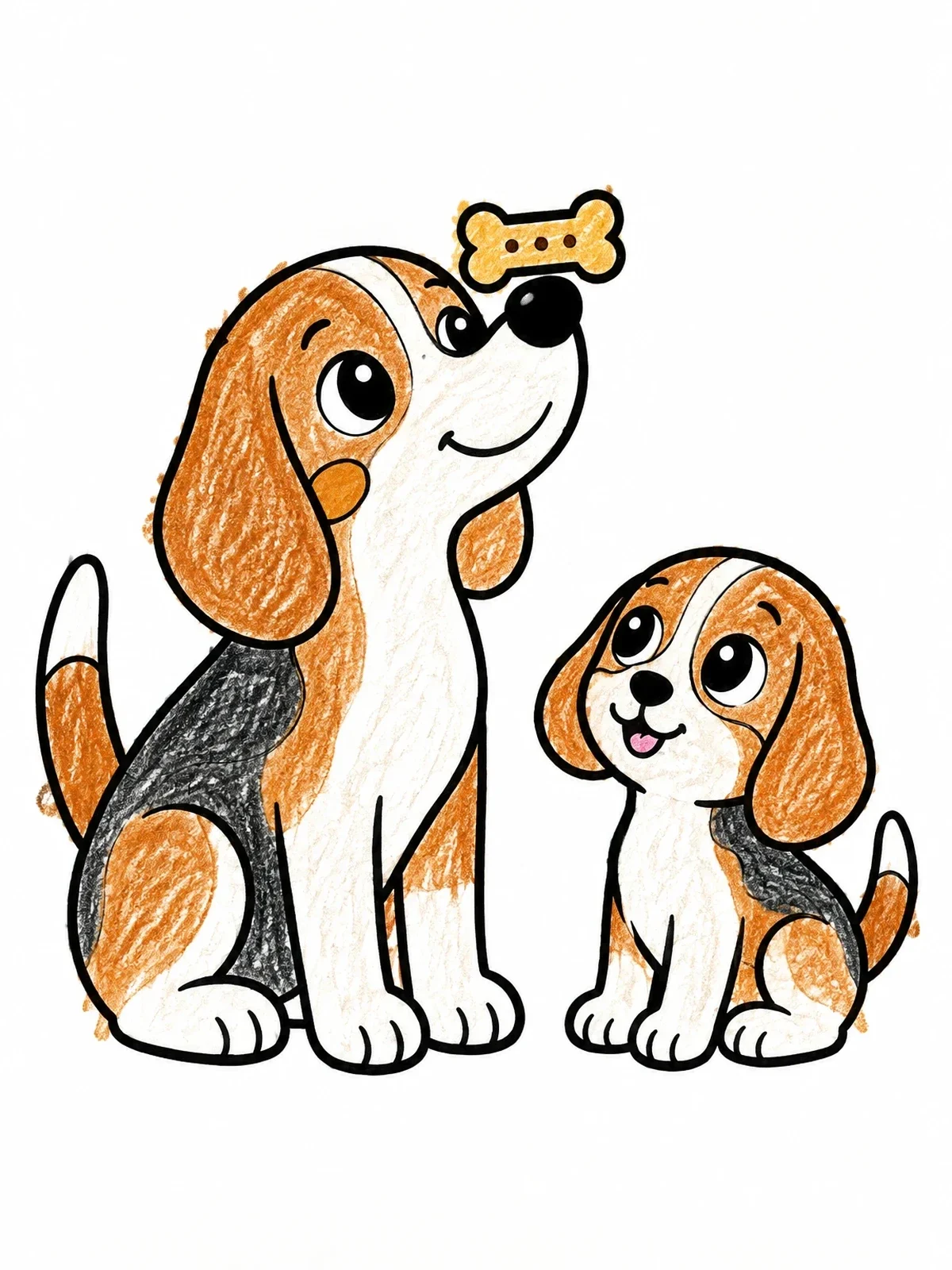 Colored example of the Beagle Balancing A Treat With Puppy coloring page