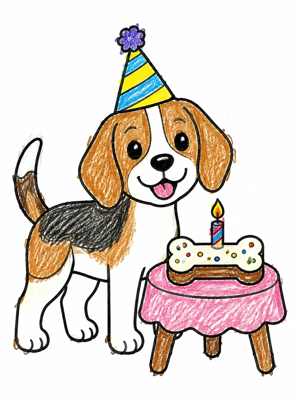Colored example of the Beagle Birthday Party Celebration coloring page