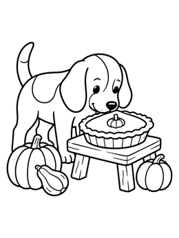 Free printable Beagle Sniffing Thanksgiving Pumpkin Pie coloring page